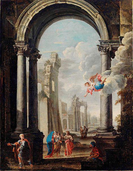 unknow artist ARCHITECTURAL CAPRICCIO WITH THE HOLY FAMILY oil painting picture